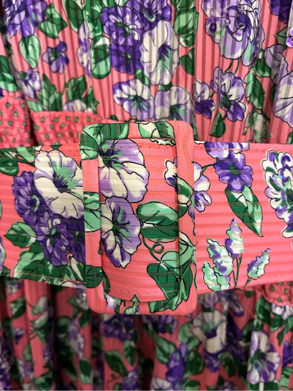 Floral Pink Midi Dress with Purple Bloom Print - Picture 5 of 10